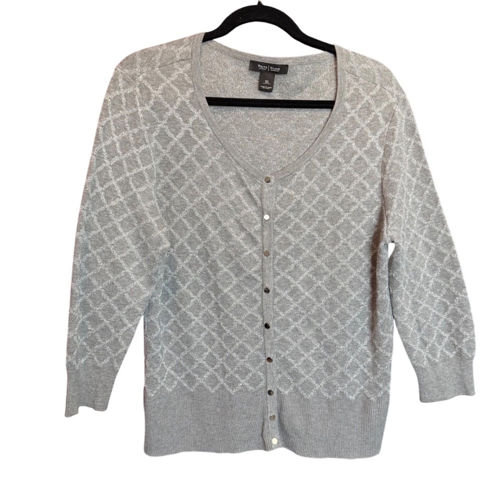 White House Black Market Silver Metallic Diamond Knit Cardigan XL